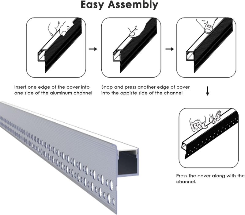 Besseto Plaster-in LED Channel 6 Pack 6.6FT/2 Meter Trim Edge LED Strip Aluminum Channel,Trimless Recessed Drywall Aluminum LED Profile for Wall and Ceiling - Image 4